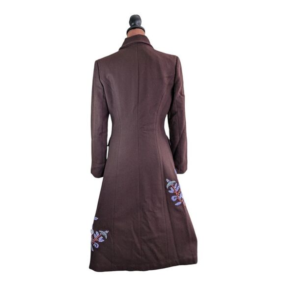 Miu Miu mocha brown authentic longline zipup floral embroidered wool coat eu36 - Picture 5 of 17